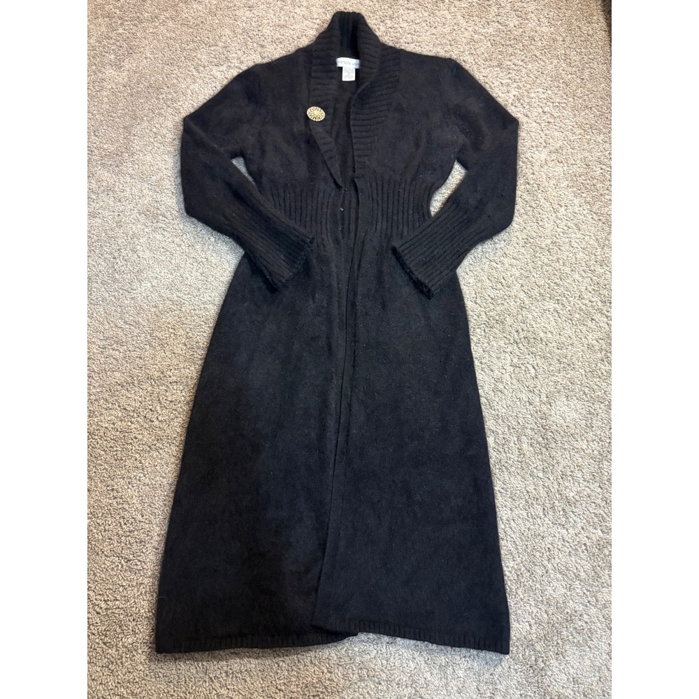 Y2K Eastside Westside Angora Lambswool Duster Cardigan Black Long Sweater M